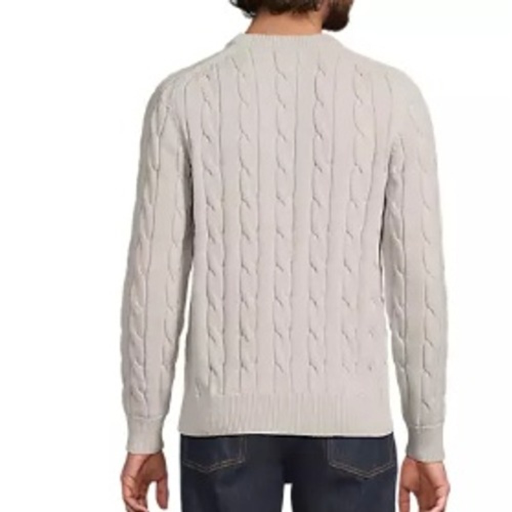 Lands End Mens Silk Cotton Cable Knit Crewneck Sweater Sail White Large L - Picture 7 of 8